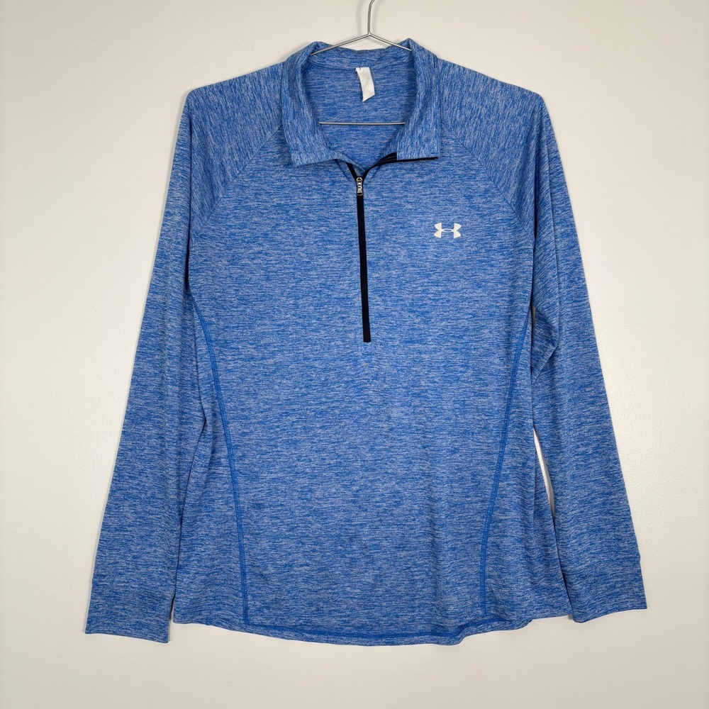 Under‎ Armour Womens Pullover Large Blue Space Dye Quarter Zip HeatGear Active